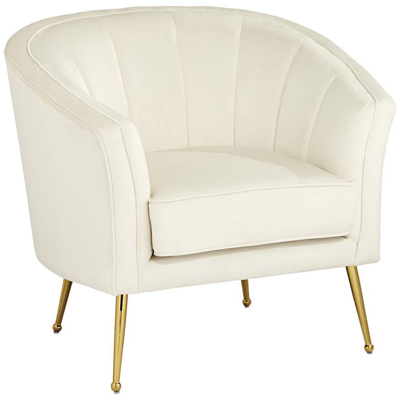 Image 2 Leighton White Velvet and Gold Tufted Accent Chair