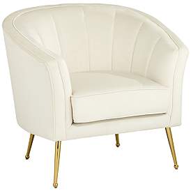 Image2 of Leighton White Velvet and Gold Tufted Accent Chair