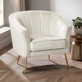 Image1 of Leighton White Velvet and Gold Tufted Accent Chair