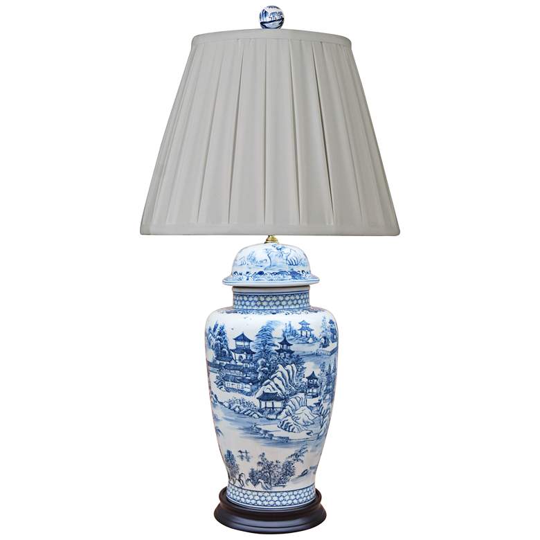 Image 1 Leikko 31 1/2" Blue and White Chinoiserie Temple Jar Table Lamp