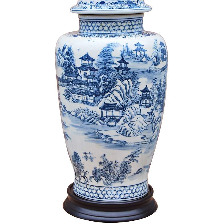 Image 3 Leikko 31 1/2 inch Blue and White Chinoiserie Temple Jar Table Lamp more views