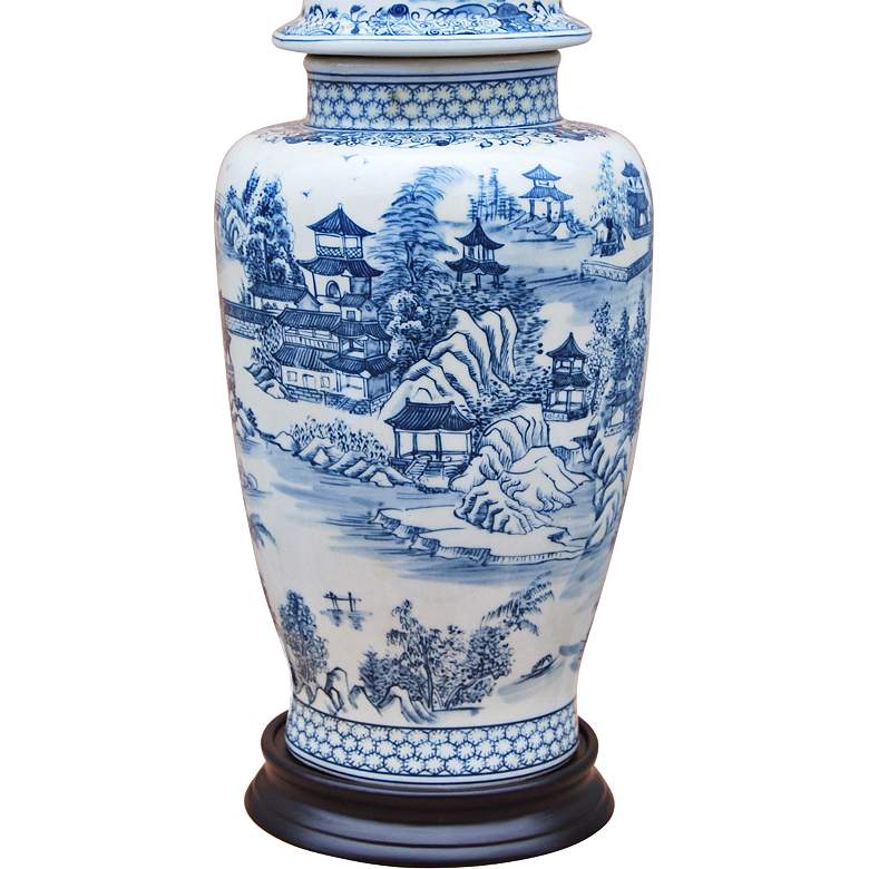 Image 3 Leikko 31 1/2" Blue and White Chinoiserie Temple Jar Table Lamp more views