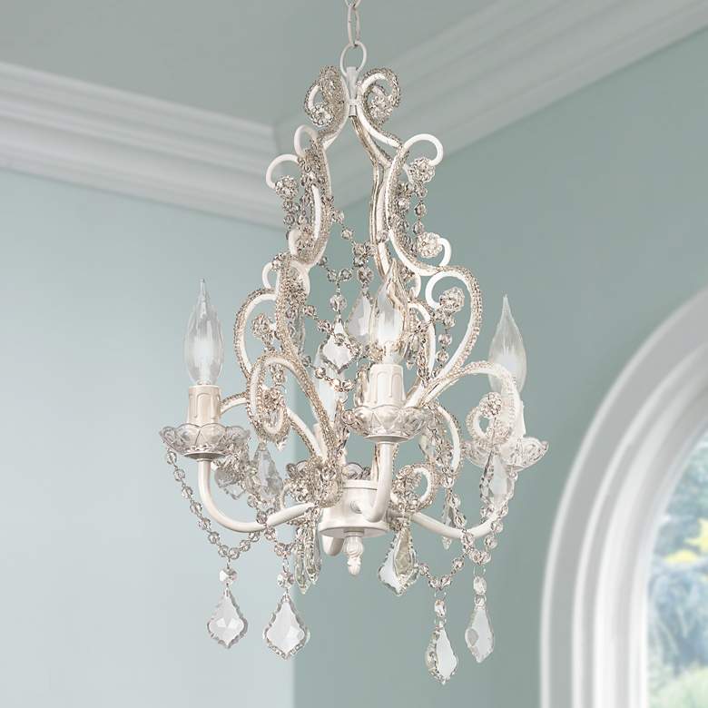 Image 1 Leila 11 inch Wide White Finish Beaded Plug-in Swag Chandelier