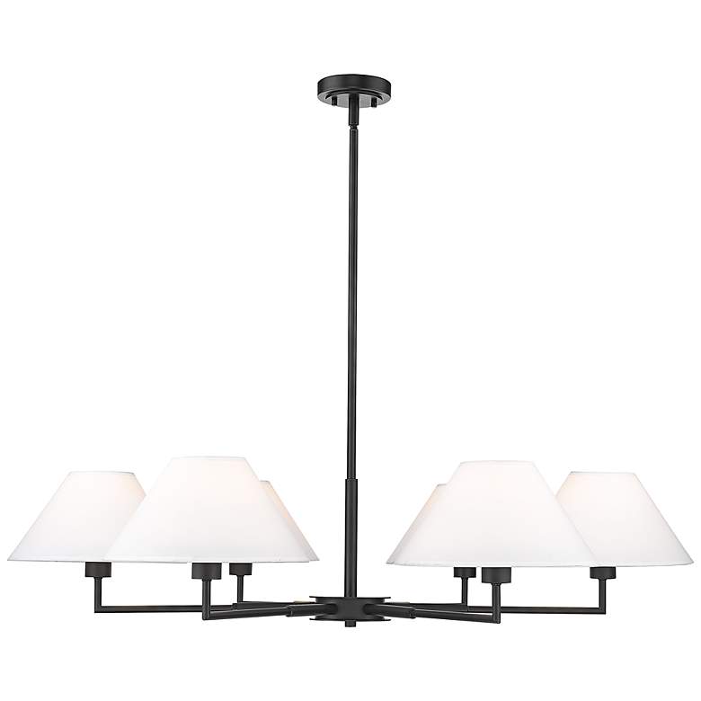 Image 3 Leila 44" Wide Matte Black 6-Light Chandelier w/ Linen Shade
