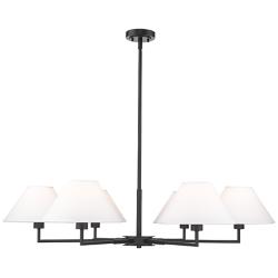 Leila 44" Wide Matte Black 6-Light Chandelier w/ Linen Shade