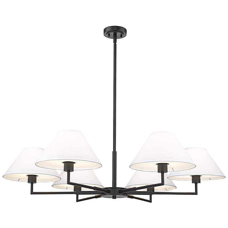 Image 6 Leila 44" Wide Matte Black 6-Light Chandelier w/ Linen Shade more views