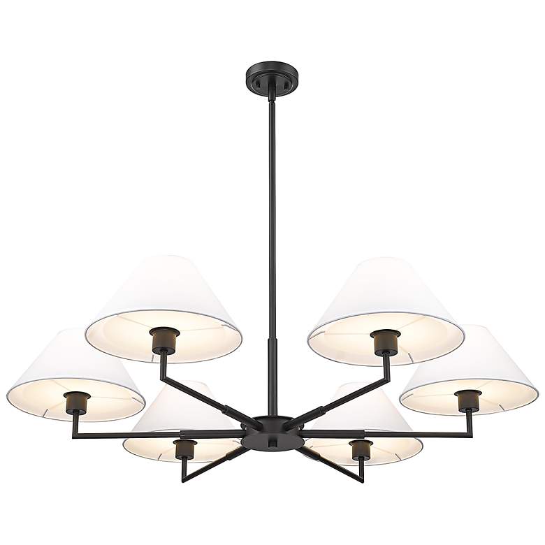 Image 7 Leila 44" Wide Matte Black 6-Light Chandelier w/ Linen Shade more views