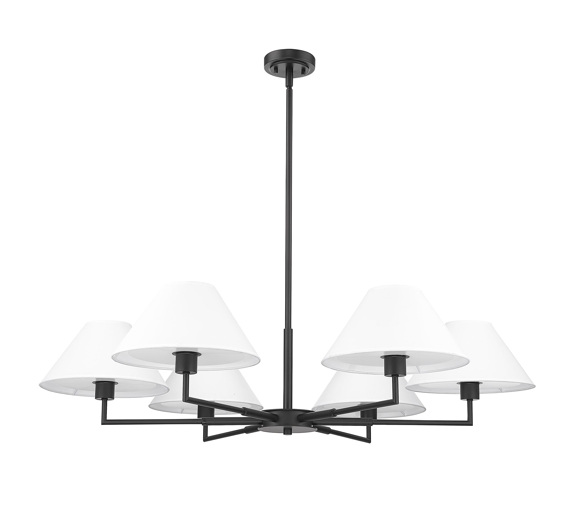 Leila 44" Wide Matte Black 6-Light Chandelier w/ Linen Shade in scene