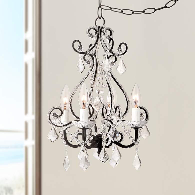 Image 1 Leila Black Clear Swag Plug-in Chandelier