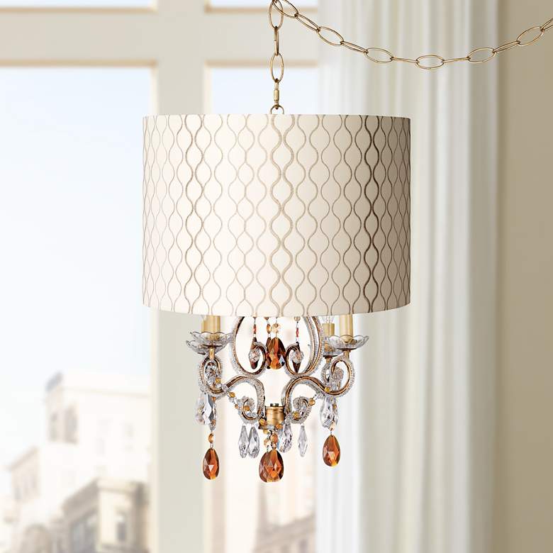 Image 1 Leila Embroidered Hourglass Shade Plug-In Swag Chandelier
