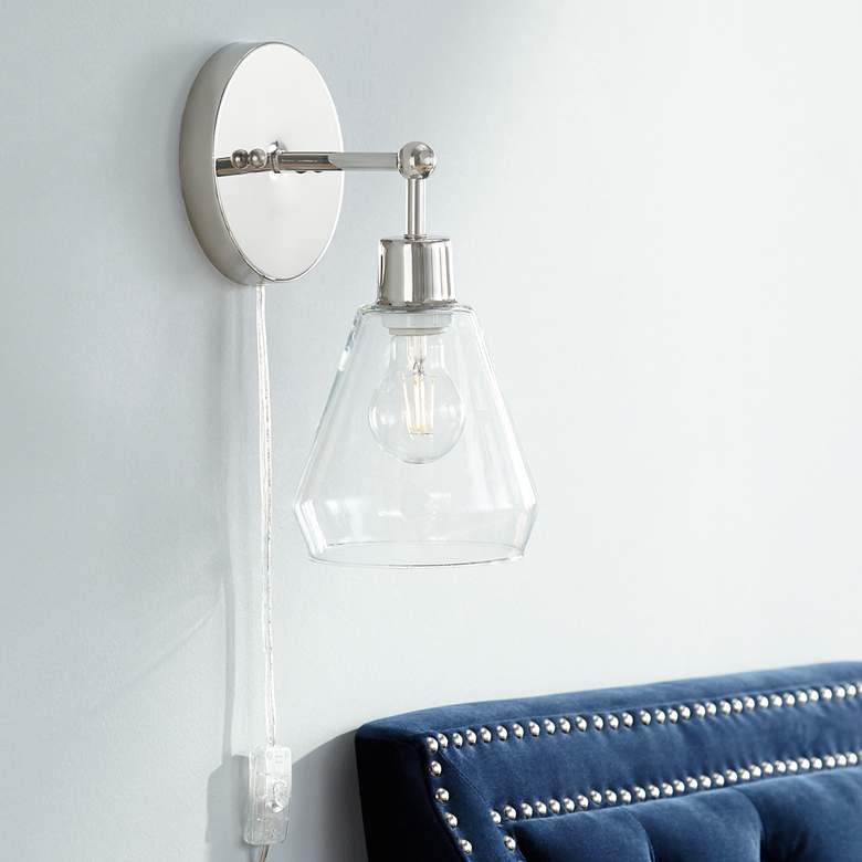 Image 1 Leila Polished Nickel Glass Cone Shade Pin-Up Wall Lamp