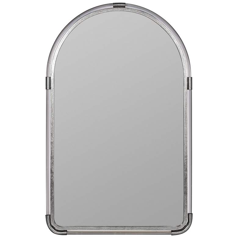 Image 2 Leila Shiny Silver Metal 24 inch x 38 inch Arch Top Wall Mirror