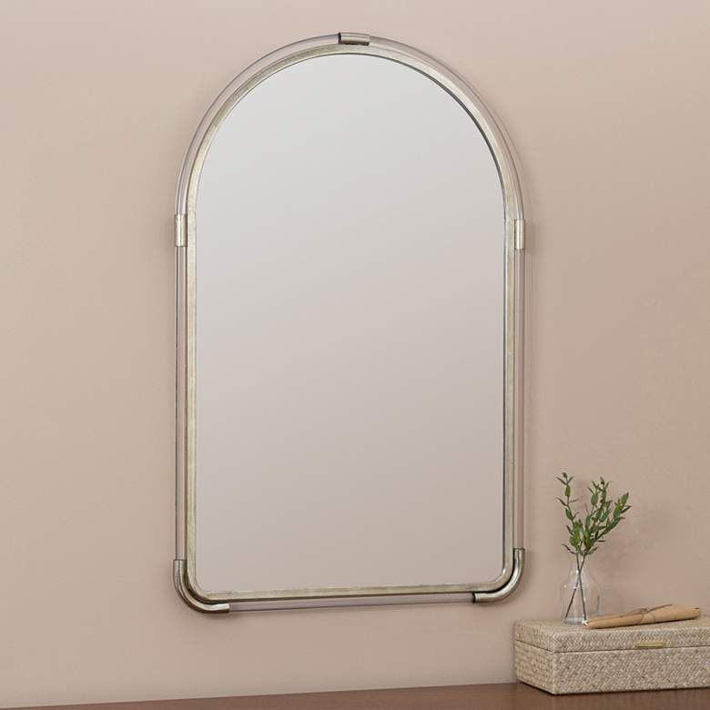 Image 1 Leila Shiny Silver Metal 24" x 38" Arch Top Wall Mirror