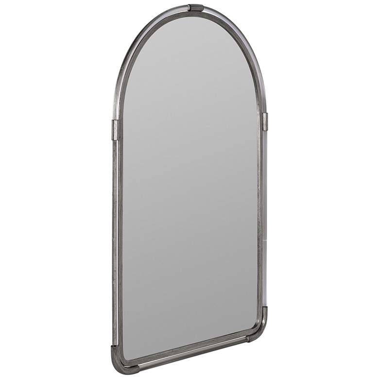 Image 5 Leila Shiny Silver Metal 24 inch x 38 inch Arch Top Wall Mirror more views