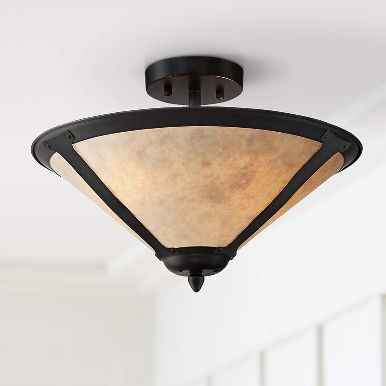 Image 1 Leiston 17" Wide Natural Mica Shade Ceiling Light