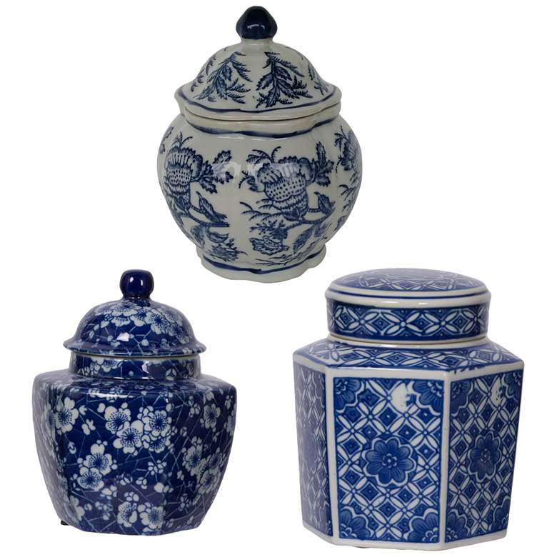 Image 1 Leith White and Blue Porcelain Decorative Jars Set of 3