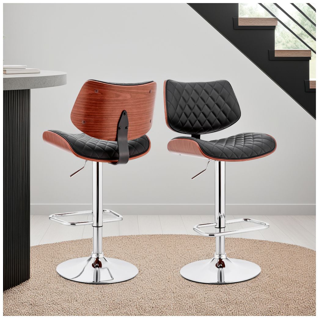 Leland Adjustable Barstool in Chrome Finish with Black Faux Leather