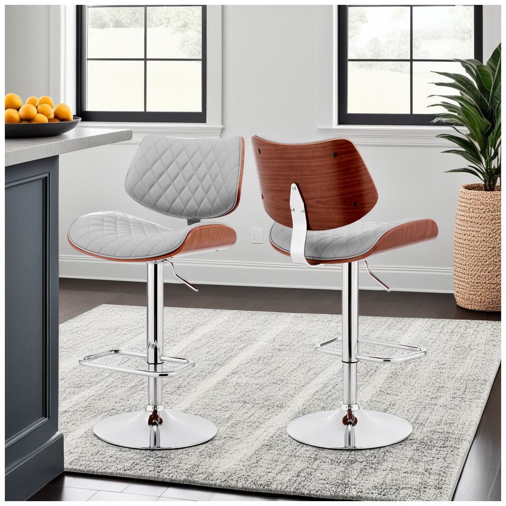 Leland Adjustable Barstool in Chrome Finish with Gray Faux Leather