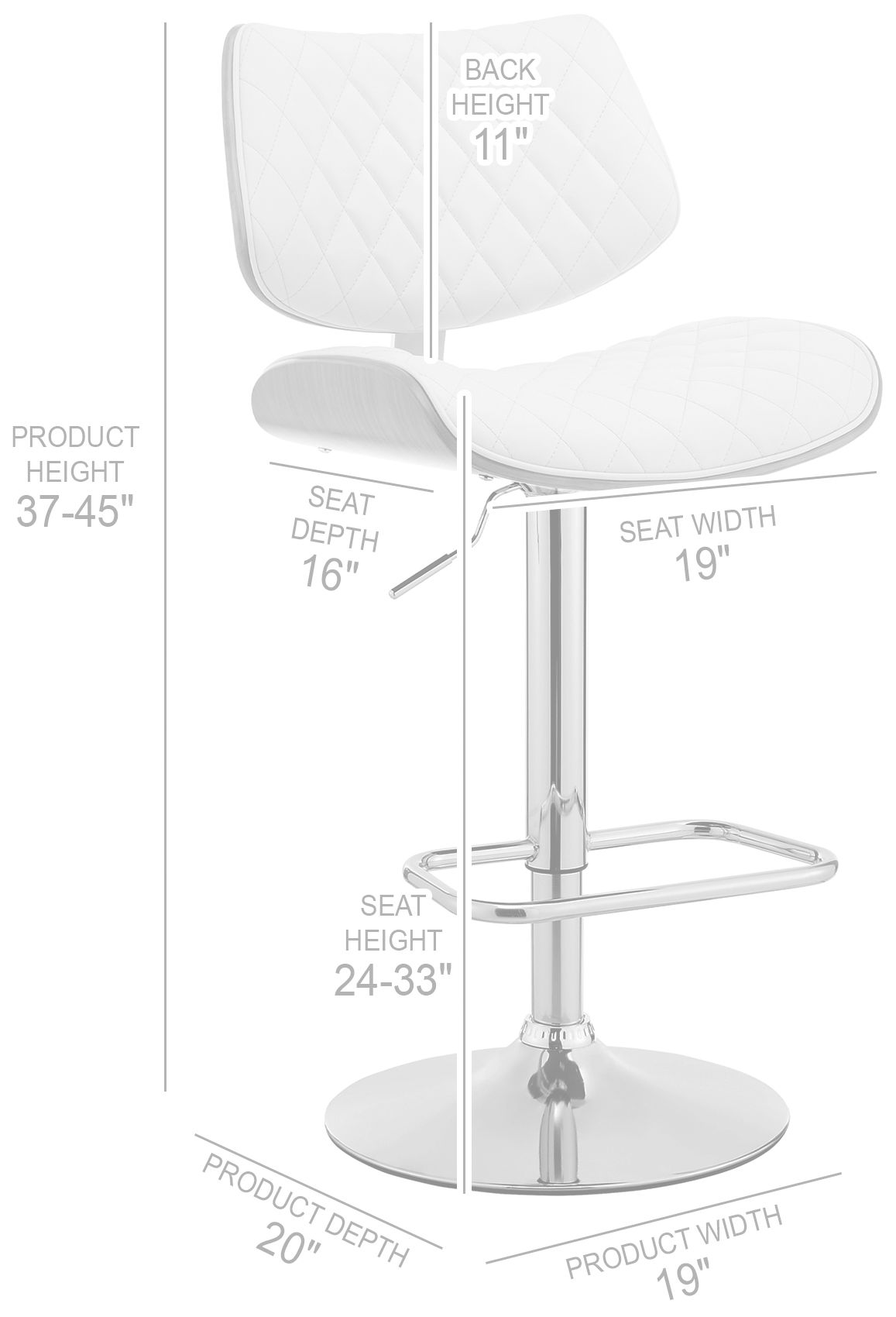 Leland Adjustable Barstool in Chrome Finish with Gray Faux Leather