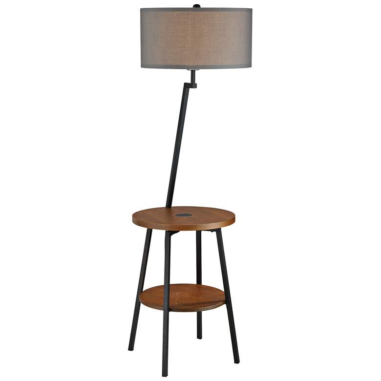 Image 2 Lemington Black End Table Floor Lamp with Gray Shade