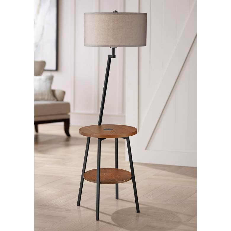 Image 1 Lemington Black End Table Floor Lamp with Gray Shade