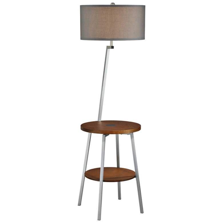 Lemington Silver End Table Floor Lamp with Gray Shade