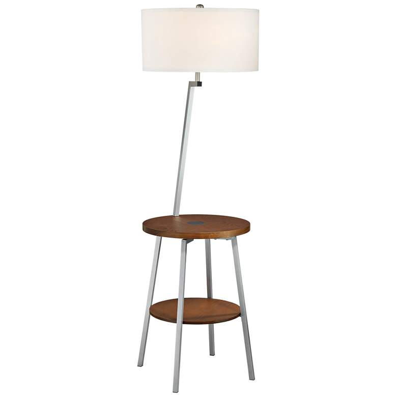 Lemington Silver End Table Floor Lamp with White Shade