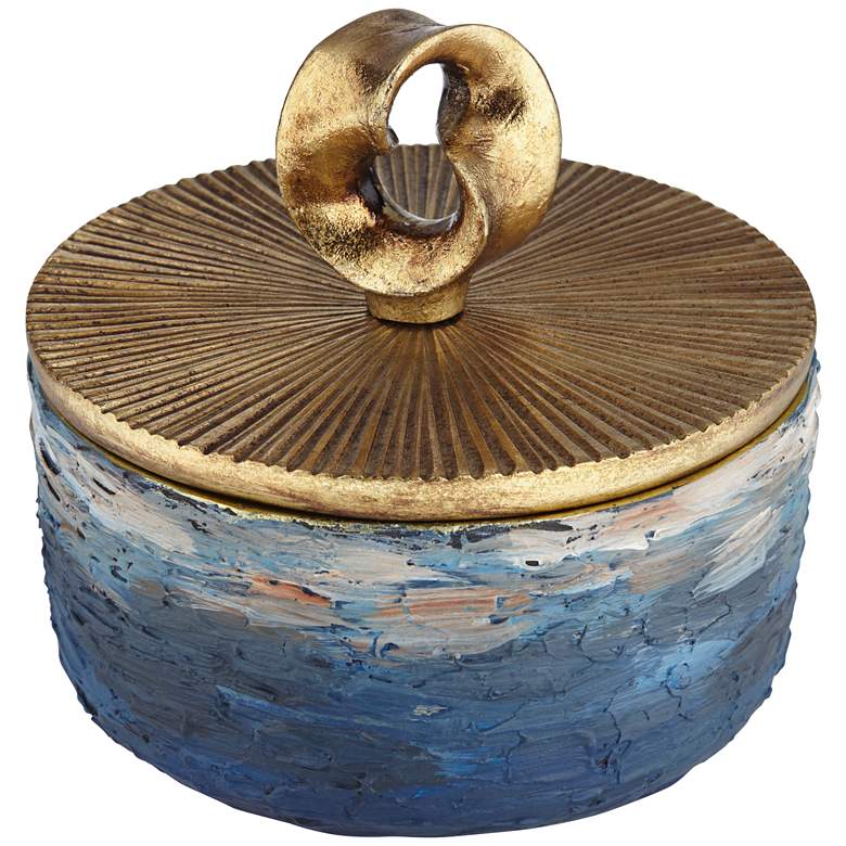 Image 1 Lemire Matte Blue Round Box with Gold Leaf