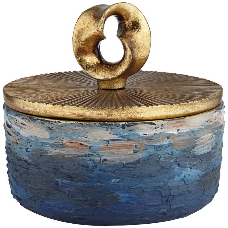 Image 4 Lemire Matte Blue Round Box with Gold Leaf more views
