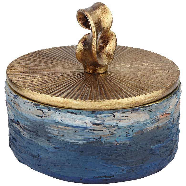Image 6 Lemire Matte Blue Round Box with Gold Leaf more views