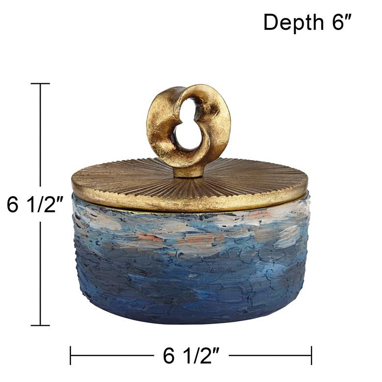 Image 7 Lemire Matte Blue Round Box with Gold Leaf more views