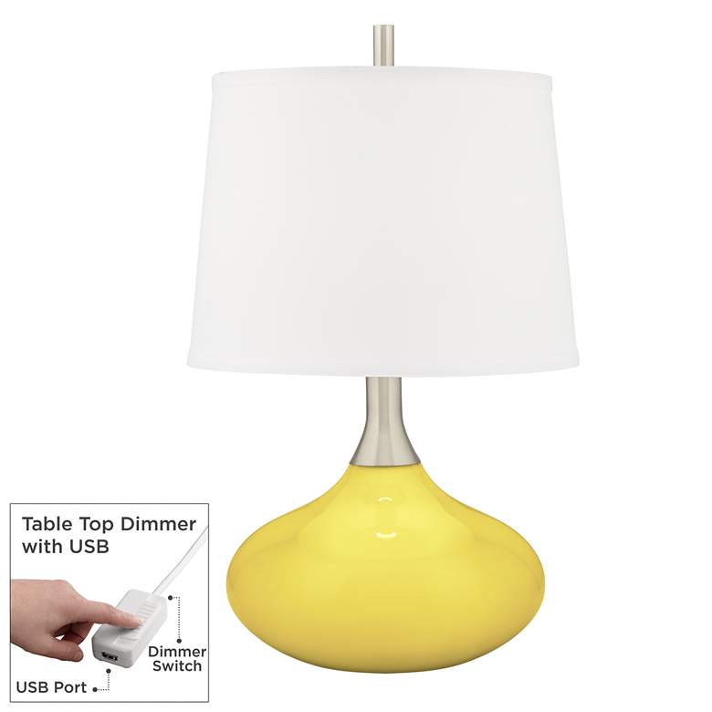 Image 1 Lemon Twist Felix Modern Yellow Table Lamp with Table Top Dimmer