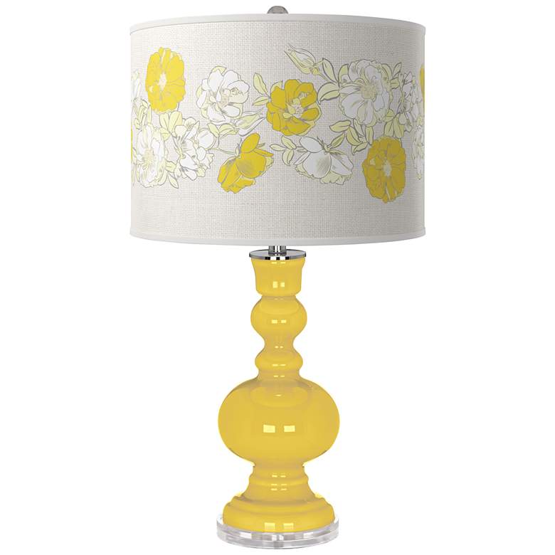Image 1 Lemon Zest Yellow with Rose Bouquet Drum Shade Apothecary Table Lamp