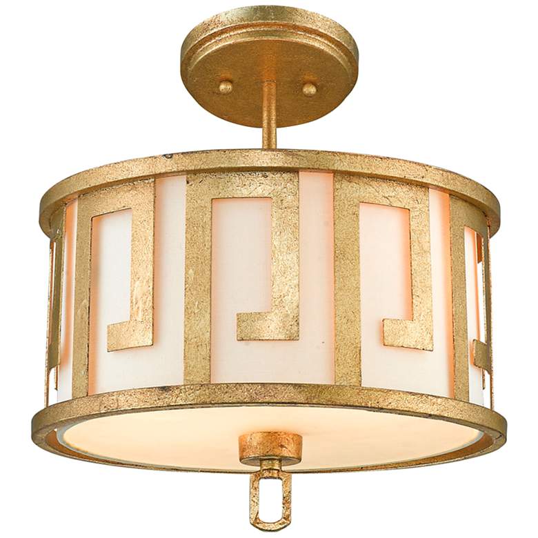 Image 3 Lemuria 15"W Distressed Gold and Ivory Drum Pendant Light more views