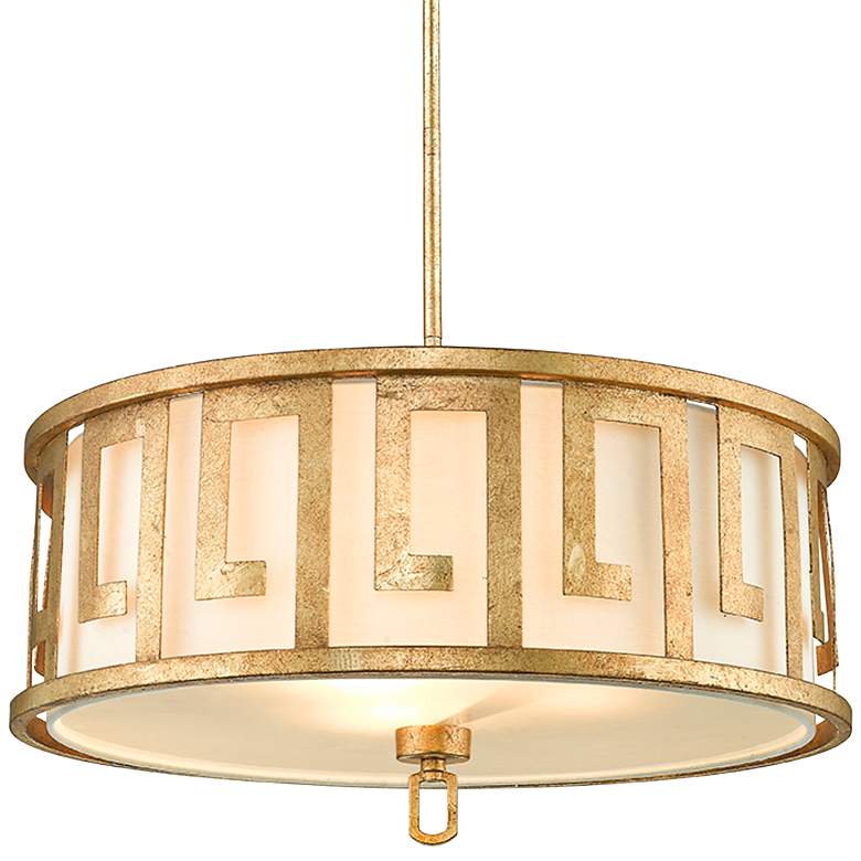 Image 1 Lemuria 22" Wide Distressed Gold and Ivory 3-Light Drum Pendant Light