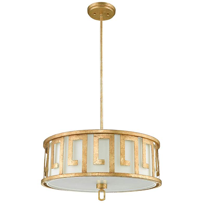 Image 2 Lemuria 22" Wide Distressed Gold and Ivory 3-Light Drum Pendant Light more views