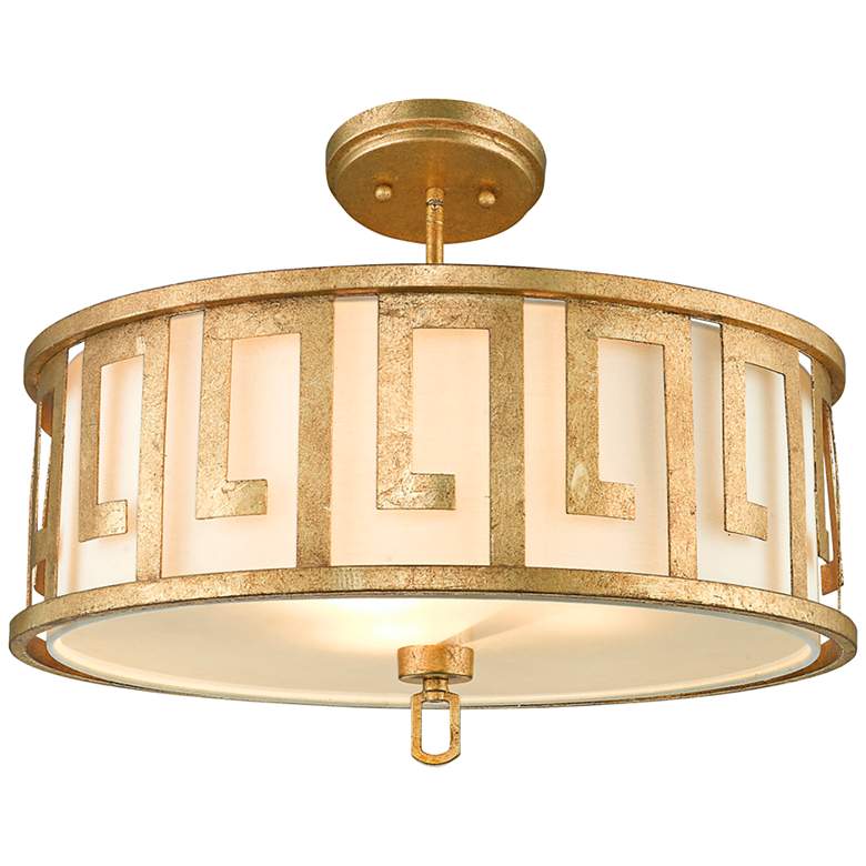 Image 3 Lemuria 22 inch Wide Distressed Gold and Ivory 3-Light Drum Pendant Light more views
