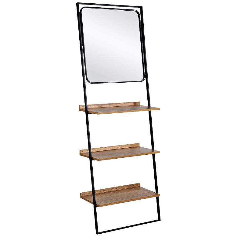 Image 2 Lena 24 1/2"W Black and Natural Standing Shelves w/ Mirror