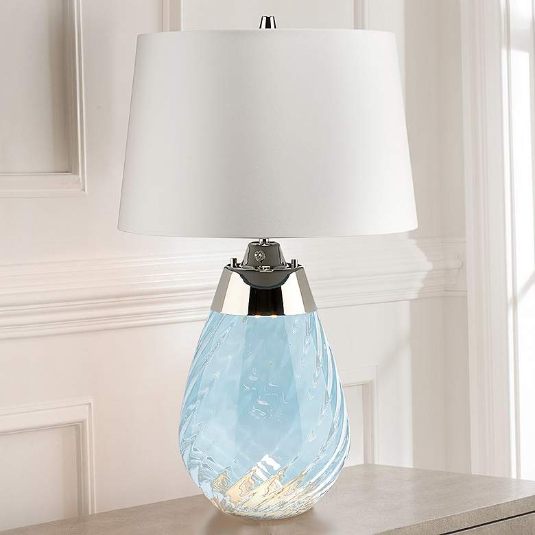 Image 1 Lena 24" High Blue Art Glass Small Table Lamp with Off-White Shade