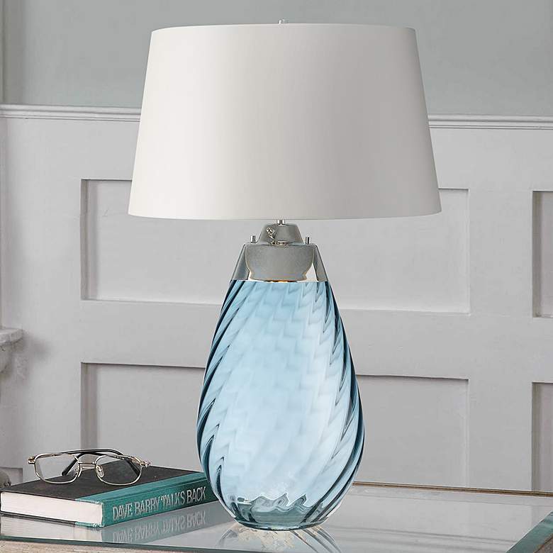 Image 1 Lena 29" High Blue Art Glass Large Table Lamp with Off-White Shade