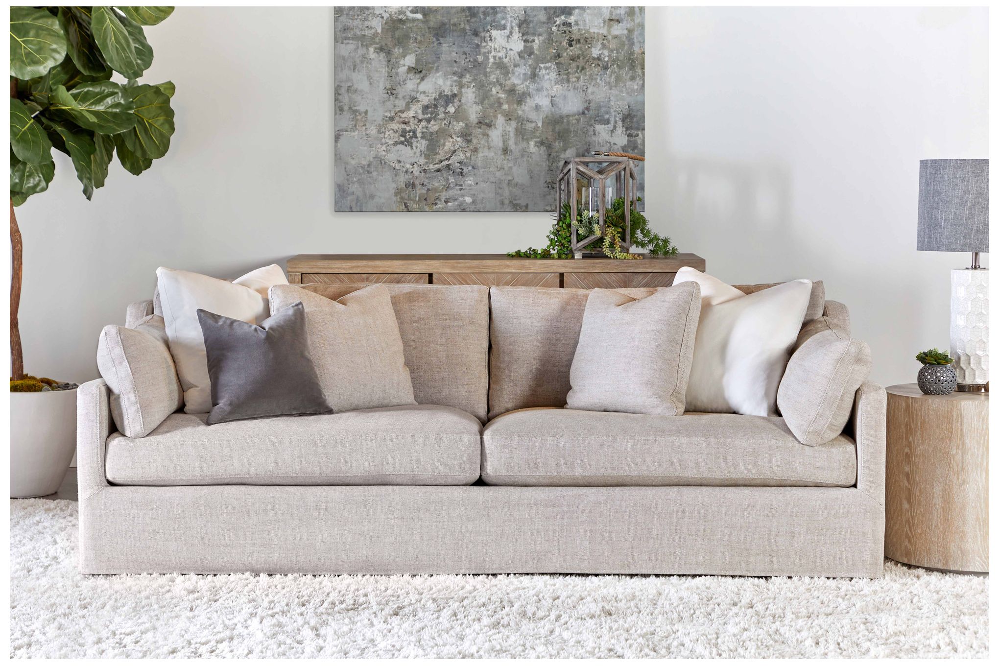 Lena 95" Slope Arm Slipcover Sofa, Bisque, Espresso