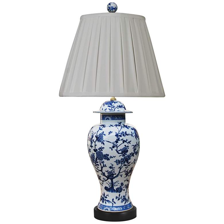 Image 1 Lena Blue and White Porcelain Floral Temple Jar Table Lamp
