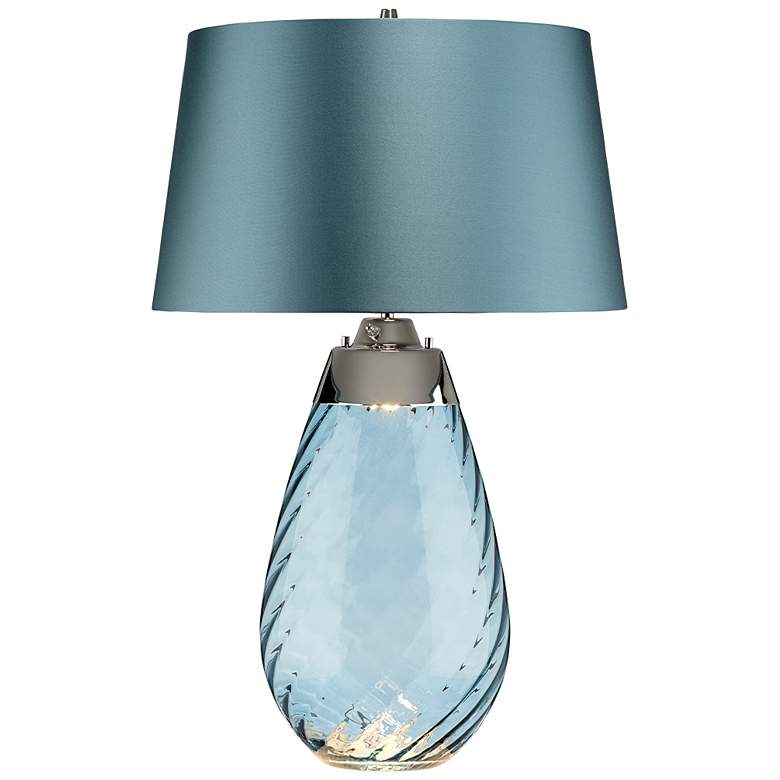 Image 2 Lena Blue Art Glass Large Table Lamp with Blue Satin Shade