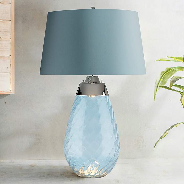Image 1 Lena Blue Art Glass Large Table Lamp with Blue Satin Shade