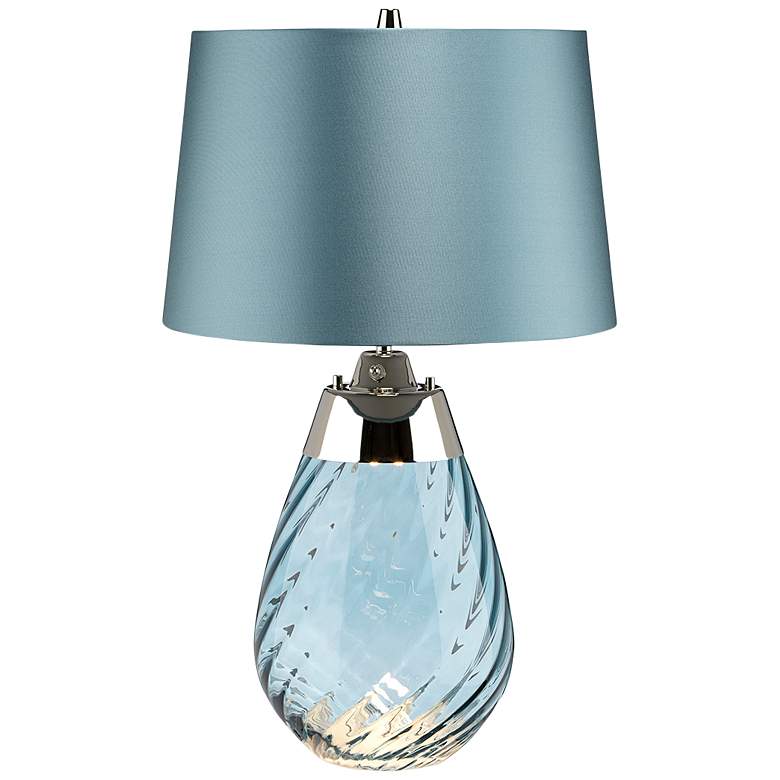 Image 2 Lena Blue Art Glass Small Table Lamp with Blue Satin Shade