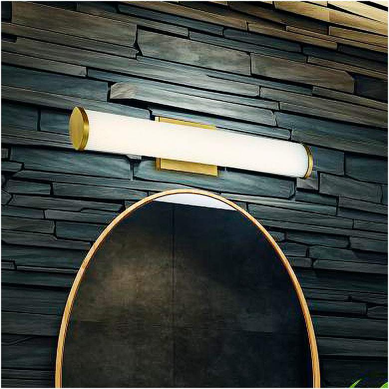 Image 2 Lena; LED Vanity; Brushed Brass with Striped Lens