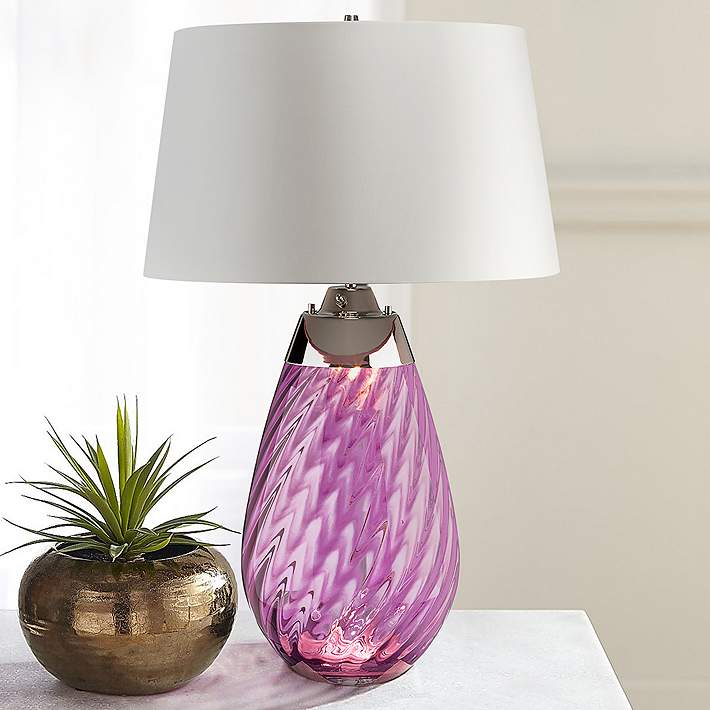 Lena Plum Art Glass Large Table Lamp with Off -White Shade
