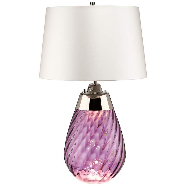 Image 2 Lena Plum Art Glass Small Table Lamp with Off -White Shade