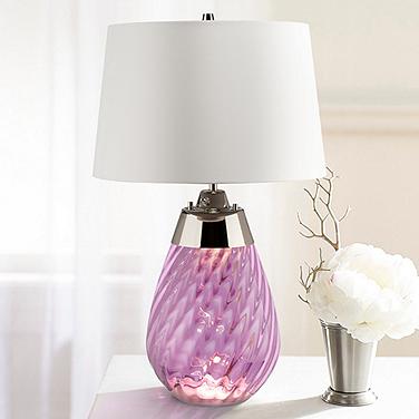 Lena Plum Art Glass Small Table Lamp with Off -White Shade
