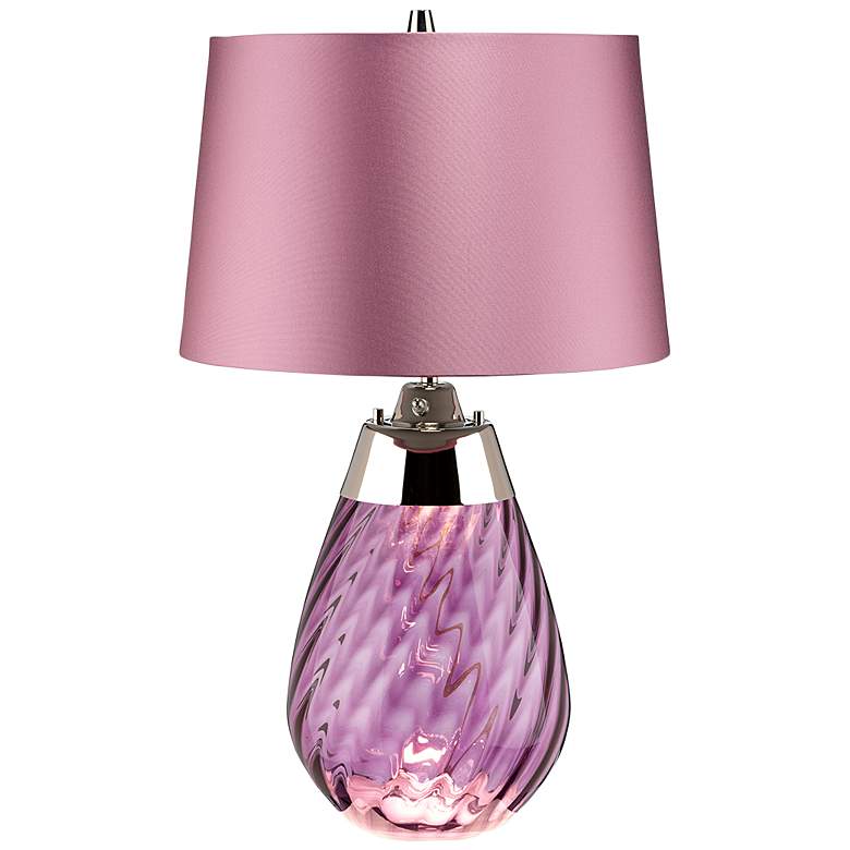 Image 2 Lena Plum Art Glass Small Table Lamp with Plum Satin Shade